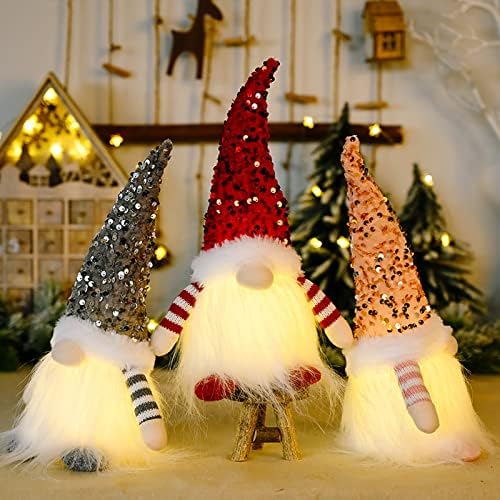 Enods 3 יח 'קטיפה גנום חג המולד עם אור LED, כובע ארוך, גנום שוודי חסר פנים, קישוט שדון חג המולד, מופעל על