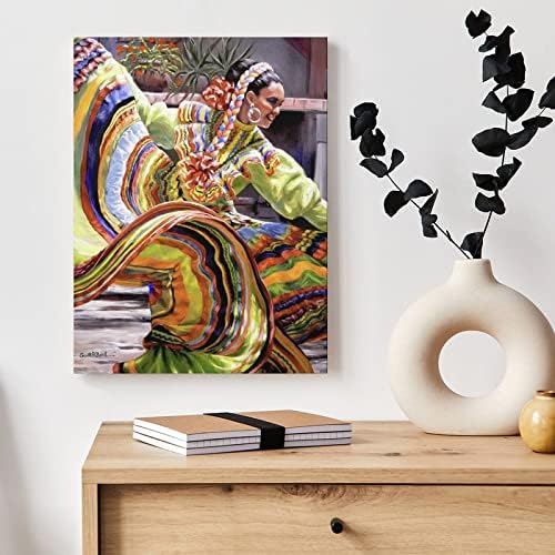 פוסטרים לחדר אסתטי מקסיקני בנות ריקוד בד הדפסים ציורי אמנות קיר בד דקור קיר עיצוב בית דקור סלון אסתטי 20x26 אינץ 'מסגרת