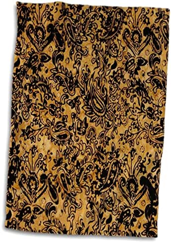 3drose פלורן דקורטיבי - רקע זהב עם מגילה שחורה פייזלי - מגבות