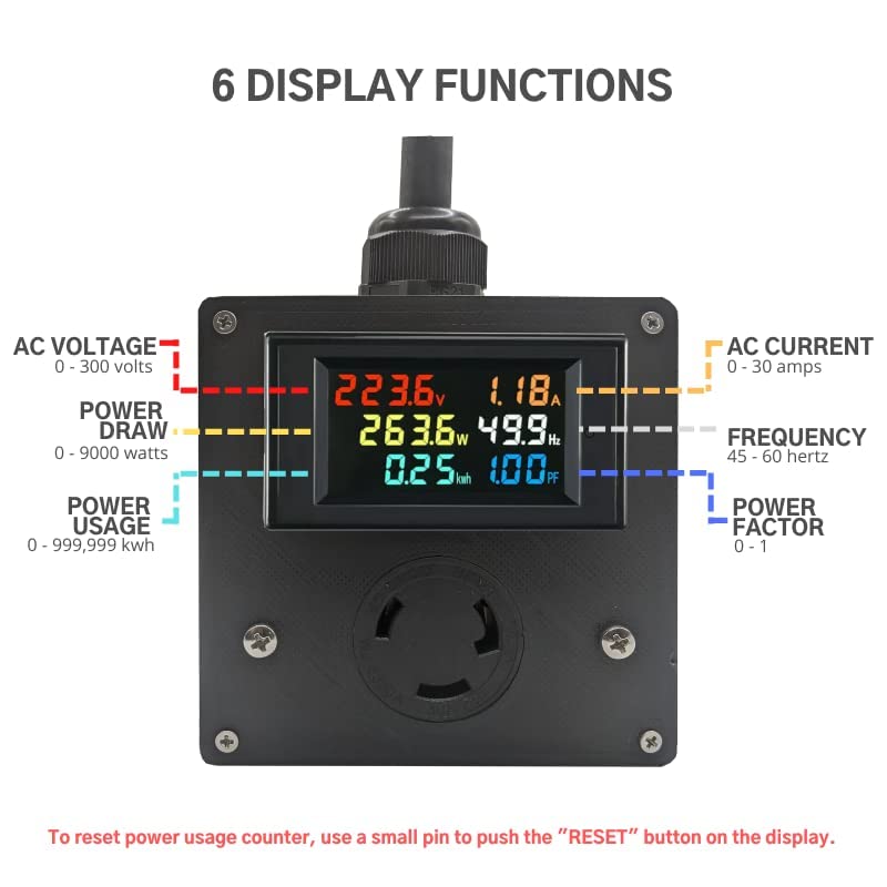 BuysforLife 30a מד כוח AC 120-240V מתח מתח זרם LCD תצוגת LCD דיגיטלית Multimeter Watt Ammeter Monitor Monitor