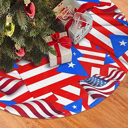 Lveshop Puerto Rico Flag עם דגל אמריקה חצאית עץ חג המולד חצאית יוקרה עגול מקורה מחצלת חיצונית כפרית קישוטי חג חג המולד （30