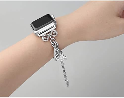 Secbolt Bling Bling צמיד רב-קארם ומכתב j קסם עבור Apple Watch 38 ממ 40 ממ 41 ממ IWatch Series 7/SE/6/5/4/3/2/1, כסף