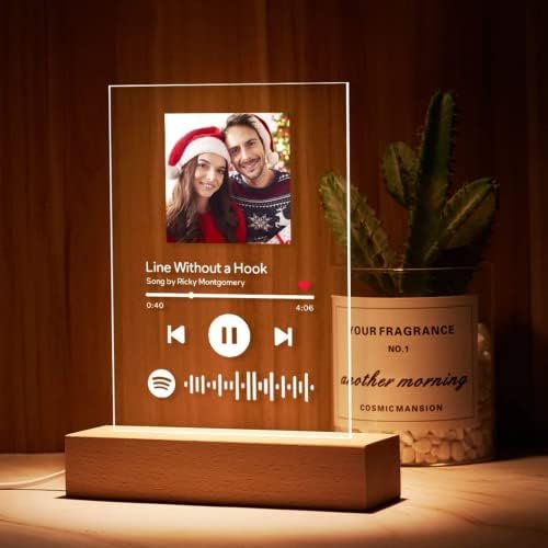 אימה אישית של Spotify Glass Art Light Light עם תמונות מוסיקה לוחית אקריליק חרוט מנורה צילום מתנה מותאמת אישית לגברים נשים
