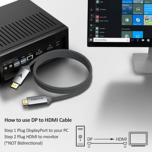 TESMAX DISPLAYPORT לכבל HDMI, DP ל- HDMI unidirectional 4K UHD כבל, תואם לצג מקרן שולחן עבודה GPU AMD NVIDIA HP Dell