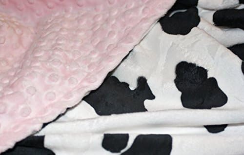 LIL 'CUB HUB שמיכה מינקי - שמיכת תינוק, שמיכת פעוטות, שמיכת ילדים - פרה שחור -לבן מינקי, ורוד לתינוק)
