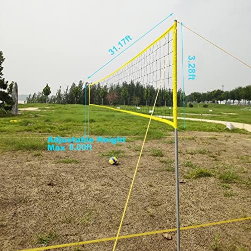מערכת סט רשת כדורעף ניידת בגודל 31 רגל חיצונית עם קו גבול, כדור כדורעף,משאבה ותיק נשיאה לבריכת דשא בחצר האחורית