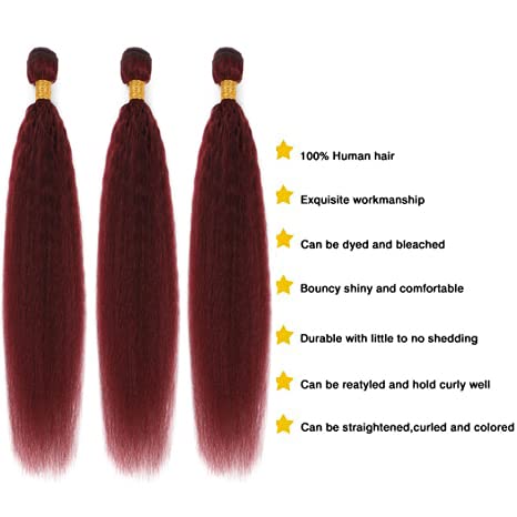 99 ג ' י ברזילאי יקי ישר שיער טבעי 4 חבילות יקי שיער טבעי חבילות בתולה קינקי ישר שיער לא מעובד הרחבות נשים ילדה שחור אדום