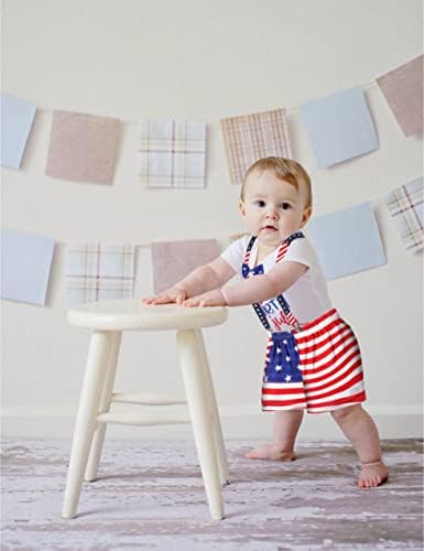 תלבושת תלבושת תינוקת 4 ביולי, מכתב יום עצמאות מודפס שרוול קצר רומפר עם עניבת פרפר + מכנסיים קצרים 2 יחידות