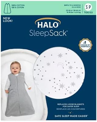 Halo SleepSack שמיכה לבישה כותנה, TOG 0.5, ירחי חצות, בינוני, 6-12 חודשים