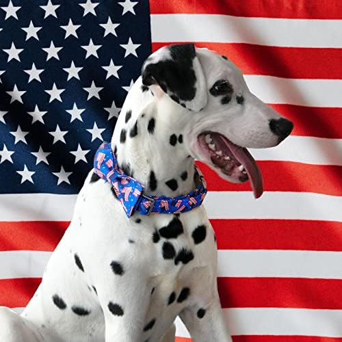 מאקה בייטס אמריקה צווארון כלבי דגל אמריקאי עם קשת, צווארון כותנה רך 4 ביולי, צווארון כותנה רך, צווארון מתכוונן