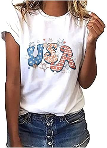 נשים 4 ביולי צמרות דגל אמריקאי דפוס ארהב חולצות טריקו