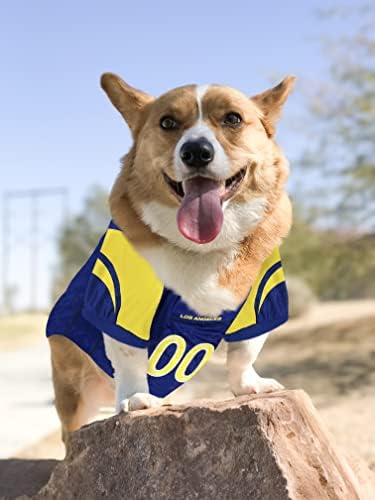 חולצת הכלבים של לוס אנג ' לס ראמס, מידה: אקס-סמול. תחפושת ג ' רזי כדורגל הטובה ביותר עבור כלבים & מגבר; חתולים. חולצת ג '