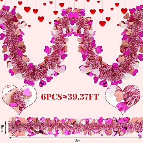 39.6 רגל של Valentines Heart Tinsel Garland ו- 2000 PCS עלי כותרת של ורדים מפזרים עלי כותרת של גרלנד קישוט מבריק
