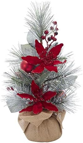 קורט ס. אדלר 18 אינץ 'פירות יער נוהרים ועץ חג המולד של פוינסטה, אדום, חום, כסף