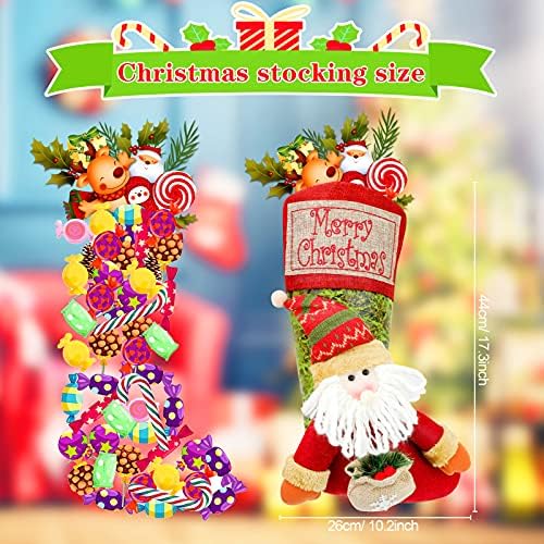 סט גרבי חג המולד של QPout SET של 3, אדום וירוק מגרש לחג המולד קישוט חג המולד קישוט חג המולד קלטת גרביים תלויים גדולים תיק