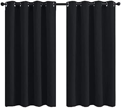 וילונות מודרניים של DAESAR 2 לוחות אפלים, וילונות חדר שינה פוליאסטר פוליאסטר שחור בצבע מוצק וילונות וילונות
