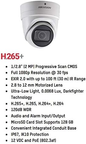 HikVision DS-2CD2H25FWD-IZS 2MP אור אולטרה-נמוך IR IR Network Network מצלמת צריח עם עדשה varifocal 2.8-12 ממ