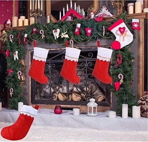 Ujln 12 יח 'גרבי חג המולד 14 גרבי אח של חג המולד שקית מתנה ממתקים שקית מתנה סנטה עץ חג המולד קישוט תלוי, גרבי חג קלאסיים של
