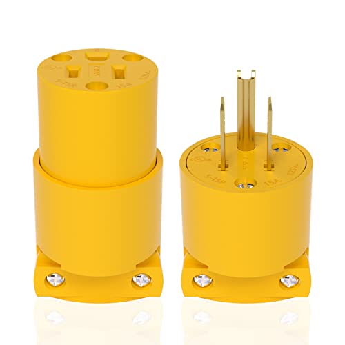 Muelnmey 1 הגדרת כבל הרחבה קצוות החלפה חשמלית תקע ומחבר NEMA 5-15P & 5-15R 15A 125V מעטפת צהובה 2pole 3wire 3