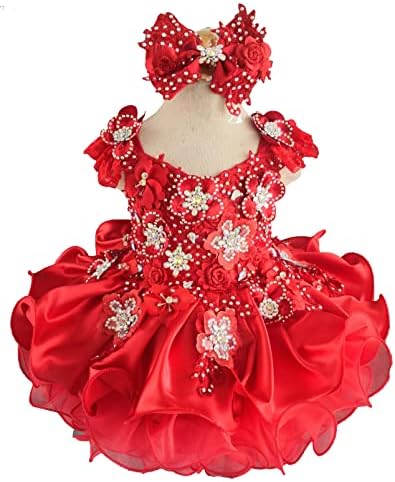 Jenniferwu G5888 Red פעוט תינוקת יילוד יילוד שמלת יום הולדת למסיבת הילדה הקטנה בגודל אדום בגודל 18-24mos