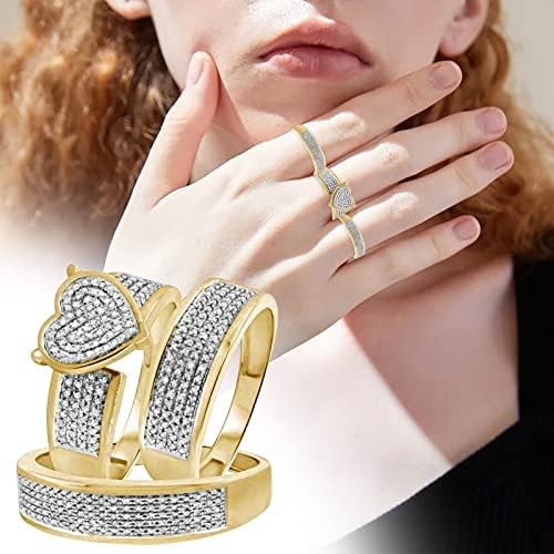2023 נשים חדשות נוצצות יהלום מלא יהלום כפול סט טבעת הבטחה טבעת סט טבעת זירקוניה טבעת טבעת