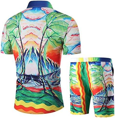 חולצות וינטג 'לגברים ומכנסיים קצרים מתאימים לחצץ הוואי מטה חולצה סט תלבושת טרופית בסגנון אתני בגודל