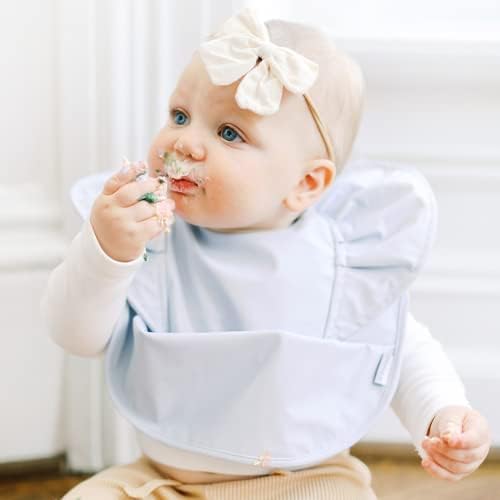 Bibtique Ruffle Smock Bibs לתינוקות 6-24 חודשים - ליקוף תופס מזון אטום למים עם כיס - הוכחת בלגן אוכלים תינוקות אוכלים