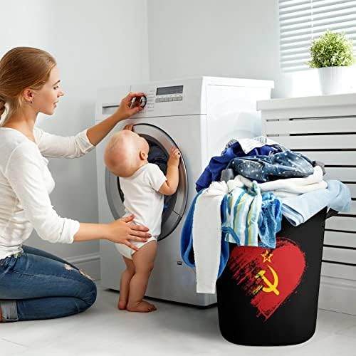 אני אוהב ברית המועצות לב ברית המועצות דגל כביסה סל עם ידיות עגול מתקפל כביסת אחסון סל לחדר שינה אמבטיה