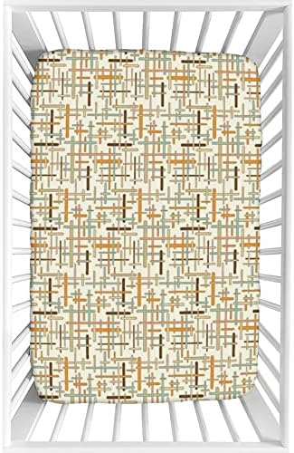 גיליון עריסה דקורטיבי, תקציר מיקרופייבר משיי משיי פעוטות רך מותאם, 28 x 52 x 8 , קווים מעוגלים דפוס גיאומטרי