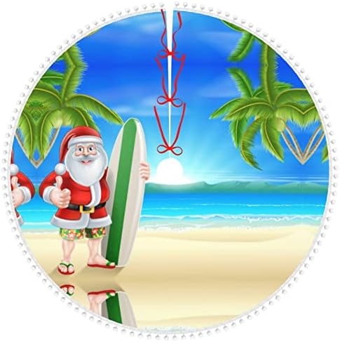 סנטה קלאוס עם החוף והגלשן פומפום חצאית עץ חג המולד חצאית עץ עץ עץ. קוטר 30/36/48 אינץ '