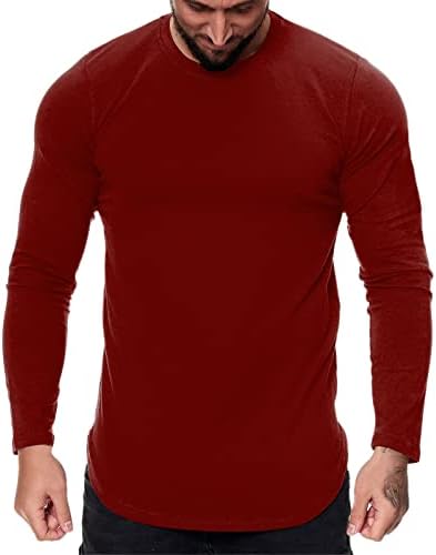 DPPA Mens אופנה מזדמן ספורט ספורט כושר חיצוני שולי מעוגל צבע מוצק צוואר עגול חולצה ארוכה של חולצת טריק