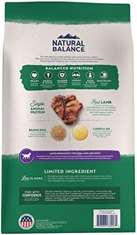 טבעי איזון מוגבל מרכיב גדול גזע למבוגרים יבש כלב מזון עם דגנים בריאים, כבש &מגבר; אורז חום מתכון, 26 קילו