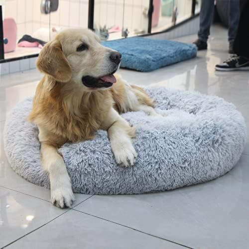 מיטת כלבים בגודל גדול כלב אפור אפור כלבי פרווה מיטה לכלבים מפרקים עבה מיטת חיות מחמד בהתחממות עצמית 39 אינץ 'חליפות עד 60 קילו