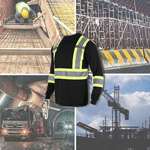 Blknights נראות גבוהה חולצת בטיחות רפלקטיבית לגברים ANSI Class 2 עבודות בנייה חולצה שחורה שרוולים ארוכים