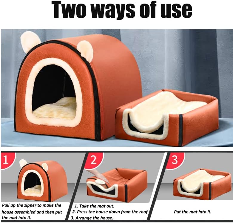 כלב מיטה, 2 דרכים לשימוש, מקורה לחיות מחמד בית עם פלאפי מחצלת, נשלף ורחיץ כיסוי, להתיז הוכחה בית החלקה תחתון,