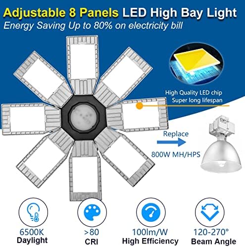 LED Shop Light, 800W שווה ערך, 35000 אור מוסך LED לומן, אור יום לבן 250 וולט, לא ניתן לעמעום, וו תקרה תאורה
