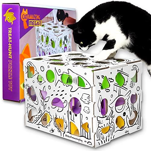 מגה מדהימה של חתול - קופסת חידה של חתול פינוק - מבוך פינוקים אינטראקטיבי - מזין חידות חתולים - קופסת פינוק