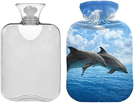 בקבוקי מים חמים עם כיסוי דולפינים חם מים תיק עבור כאב הקלה, תקופת התכווצויות, יד רגליים חם 2 ליטר