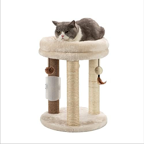 4 ב1 קטן חתול עץ, גרוד עם מגדל רך חתול מיטה, סיסל שטיח יוטה הודעות עם שלושה תליית כדור צעצועי ועיסוי מברשת עבור מקורה חתולים
