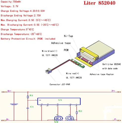 ליטר 3.7V 700mAh 852040 LIPO סוללה נטענת ליתיום פולימר יון חבילת סוללות עם מחבר JST 2.0 ממ