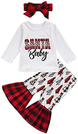 פעוט יילוד תינוקות תינוקות חג המולד תלבושת שרוול ארוך חולצה תינוקת סנטה חולצה מכנסיים תחתון פעמון הגדר בגדי
