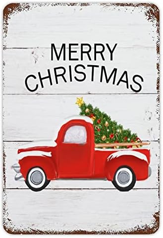 עיצוב מקורה לחג המולד עץ אורן אדום משאית אדומה שלט מתכת ארז אורן גרלנד שלט פח חידוש מגש שכבי עיצוב לבית חווה בית מטבח סלון