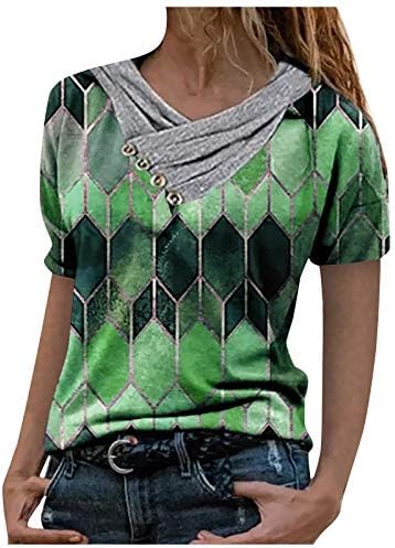 NYYBW נשים T Shirtsbutton צווארון מודפס שרוולים ארוכים צמרות חולצות חולצות חולצות חולצות נשים
