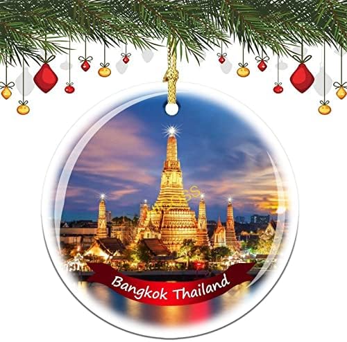 עץ בנגקוק תאילנד תלוי קישוט לחג המולד חרסינה חרסינה דו צדדית, 3 סנטימטרים
