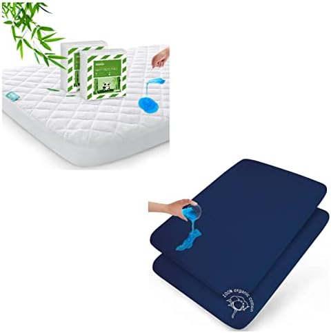 חבילת במבוק n מגן מזרן משחק, 2 חבילות, לבן ו כותנה טבעית חבילה אטומה למים N Play/Mini Cirb Sheets, 2