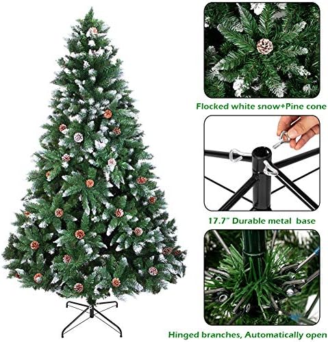 CYAYQ שלג נוהר עץ חג חג המולד מלאכותי, עץ מלא 7 רגל עם עץ מלא עם חרוטים אורנים, עץ חג המולד לא מוערך קישוט לחג
