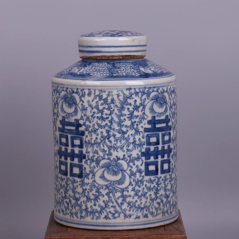 Httjack כחול לבן דפוס דפוס תה צנצנת קישוטים עתיק