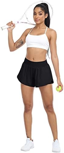 Yezii נשים המותניים הגבוהות ריצות מכנסיים קצרים אימון אתלטי מכנסיים קצרים יבש מהיר לנשים עם כיסים מכנסי קיץ לבנים בכיסים