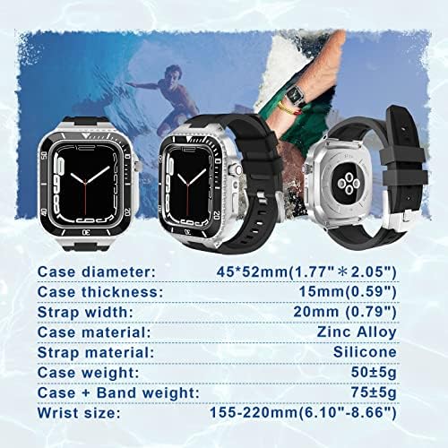ערכת Mod Azanu עבור Apple Watch 8 7 6 5 4 3 SE לוחית מתכתית וגומי שעון גומי מארז נירוסטה ללהקה סדרת Iwatch 7 45 ממ 44
