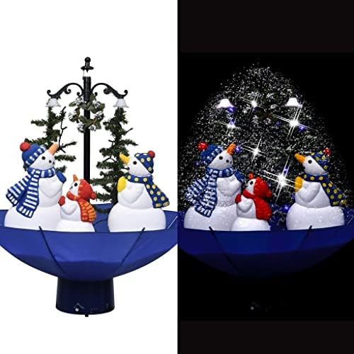 Vidaxl יורד שלג עץ חג המולד עם מטריה בסיס ביתי גינה מקורה חג המולד חג המולד קישוט קישוט עונתי עם שלג נופל PVC כחול